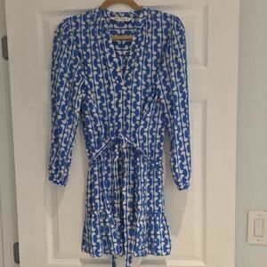 Zara Blue and White Long Sleeve Dress